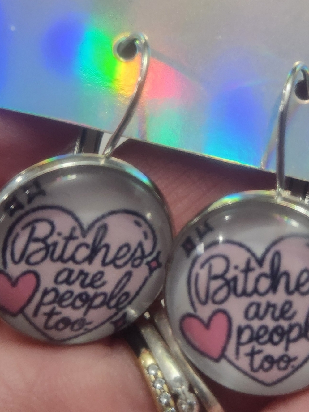 Statement Heart Dangle Earrings - Pink & White